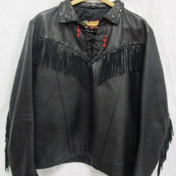Easy Rider Black Leather  Biker Jacket With Fringe - Picture 2 of 5